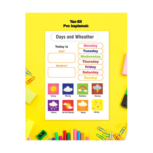 Day And Weather Ingilizce Yaz-sil Pvc Kaplamalı Tekli Poster