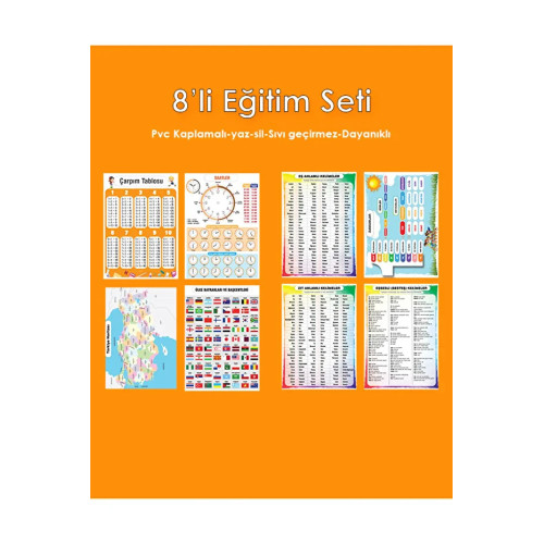 21x30 cm Çocuk-okul-8'li-Çarpım-Türkiye-Ülkeler-Saatler-Eş-Zıt Anlamlı-Eşsesli-Zamanlar