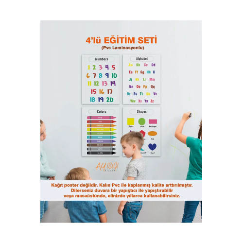 İngilizce Okul Öncesi - Ilköğretim Çocuk Eğitim Seti-1 Pvc Laminasyonlu 4'lü Poster