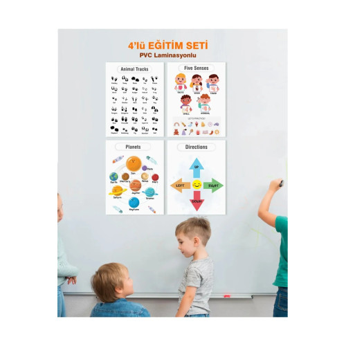 İngilizce Okul Öncesi - Ilköğretim Çocuk Eğitim Seti-5 Pvc Laminasyonlu 4'lü Poster