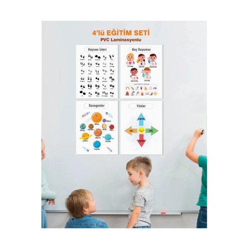 Türkçe Okul Öncesi - Ilköğretim Çocuk Eğitim Seti-5 Pvc Laminasyonlu 4'lü Poster