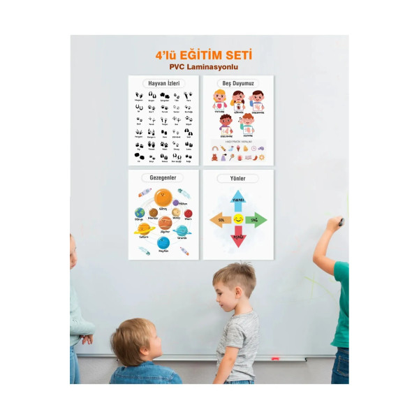 Türkçe Okul Öncesi - Ilköğretim Çocuk Eğitim Seti-5 Pvc Laminasyonlu 4'lü Poster
