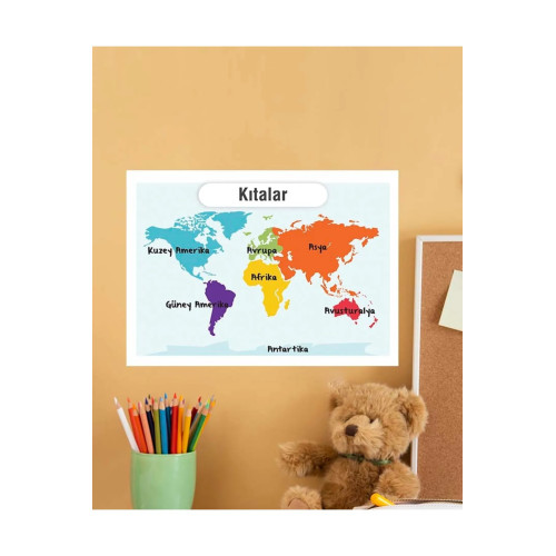 Kıtalar Çocuk Türkçe Eğitim Pvc Poster