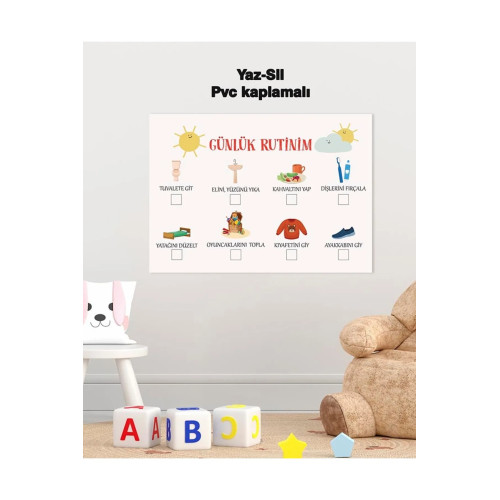 Okul Öncesi Günlük Rutinim Yaz-sil Pvc Poster