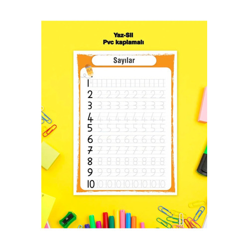 Çocuk Eğitim Sayılar Temalı Yaz-Sil Pvc Kaplamalı Poster