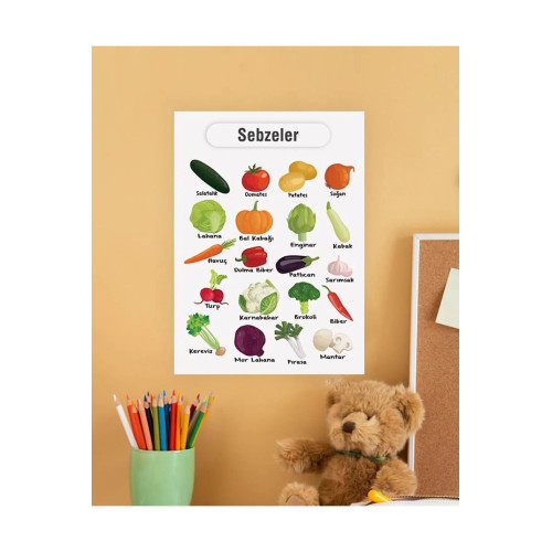 Sebzeler Çocuk Türkçe Eğitim Tekli Pvc Poster